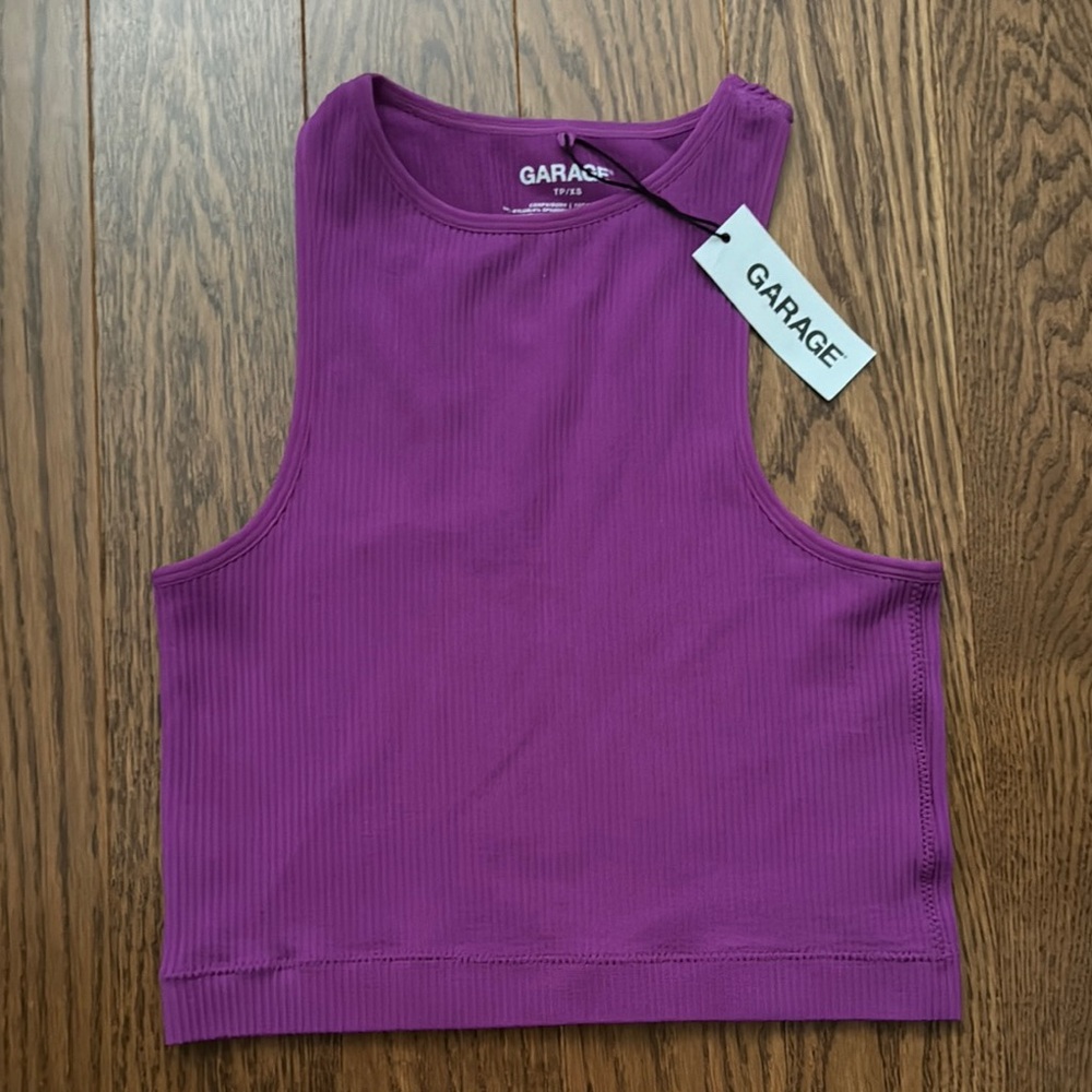 Garage Purple Ribbed Crop Tank Top